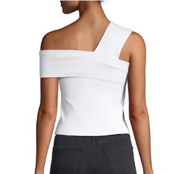 Alice & Olivia Arletta Asymmetric Cropped Sweater In White - Picture 5 of 14